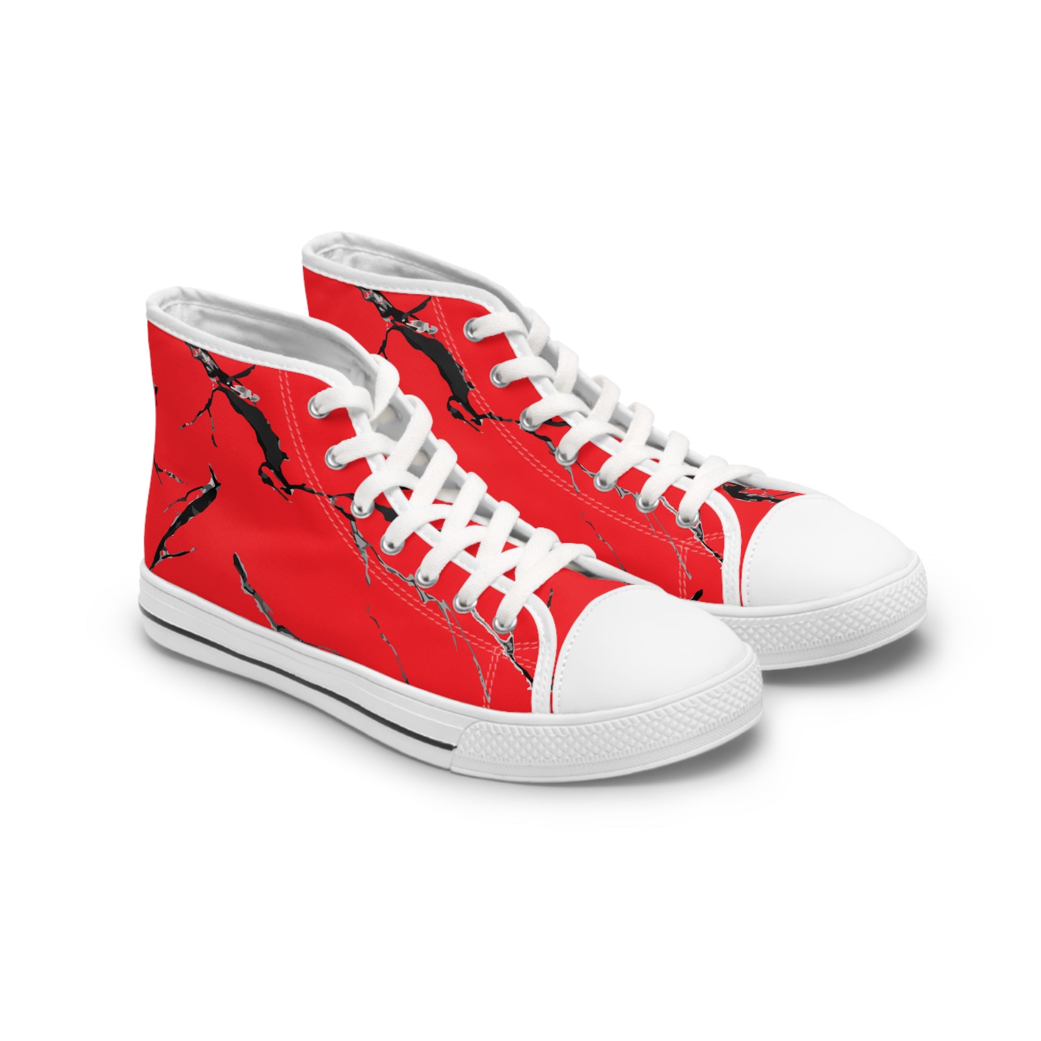 Stylish Women's High Top Sneakers - Red Marble Design